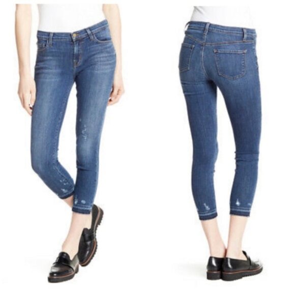 J Brand Capri Mid Rise Tonic Jeans Frayed Undone Hem Distressed - Picture 2 of 9